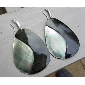 Earrings with large Yin Yang, and Blacklip shell