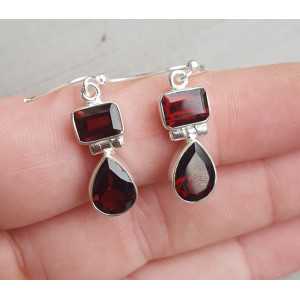Silver earrings with rectangular and drop-shaped Garnet