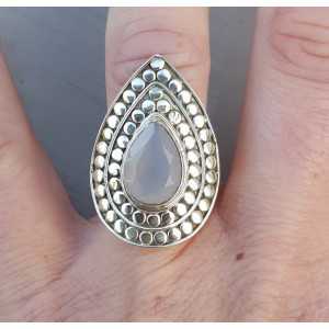 Silver ring teardrop pink Chalcedony adjustable