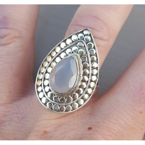 Zilveren ring druppelvormige roze Chalcedony verstelbaar