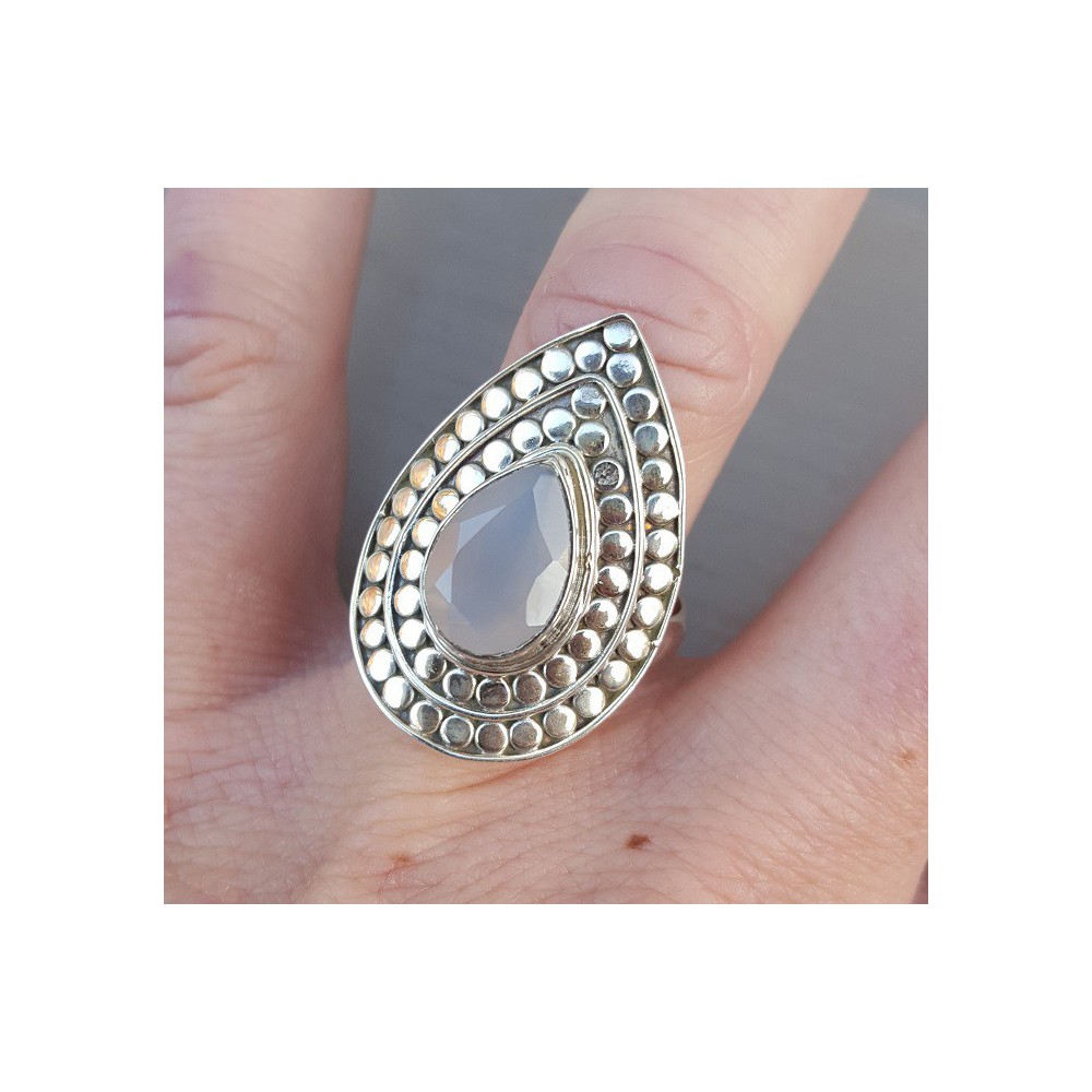 Silber teardrop ring pink Chalcedon einstellbar