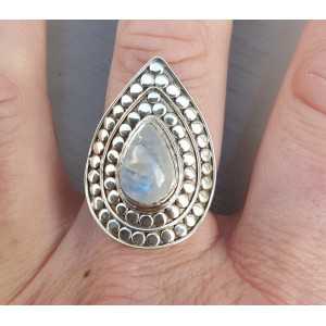 Zilveren ring met druppelvormige Maansteen verstelbaar