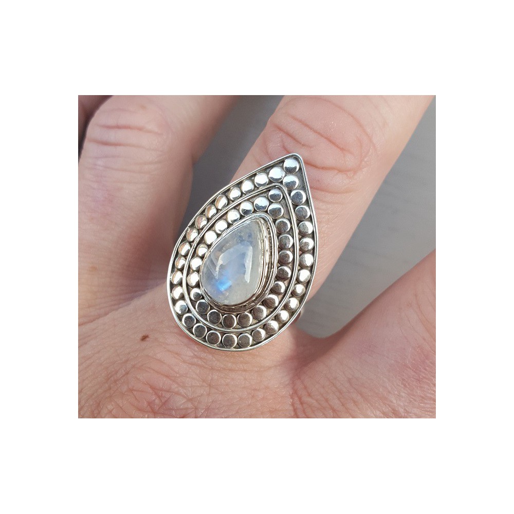 Silver ring with teardrop Moonstone adjustable