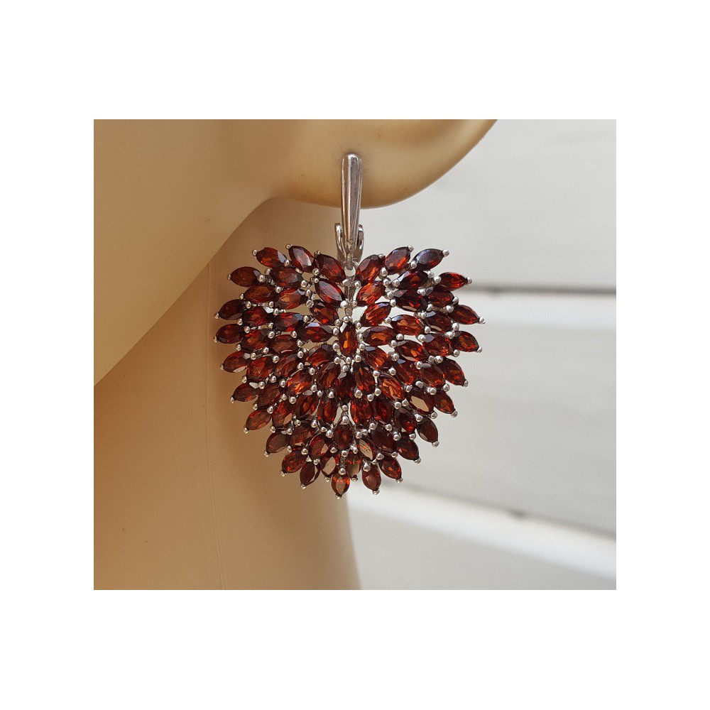 Silver earrings large heart set with Garnet