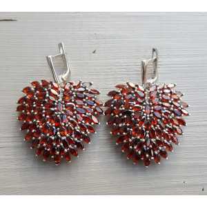 Silver earrings large heart set with Garnet