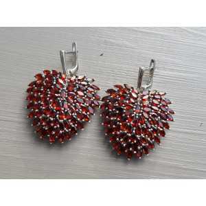 Silver earrings large heart set with Garnet