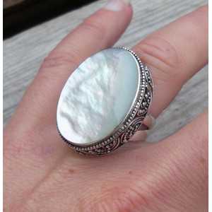 Silber ring mit große Perlmutt geschnitzte Einstellung, 16,5 mm
