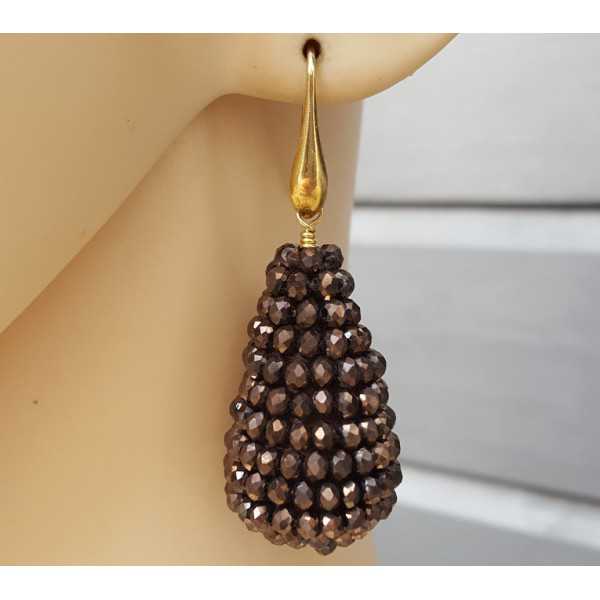 Earrings large drop of chocolate brown crystals