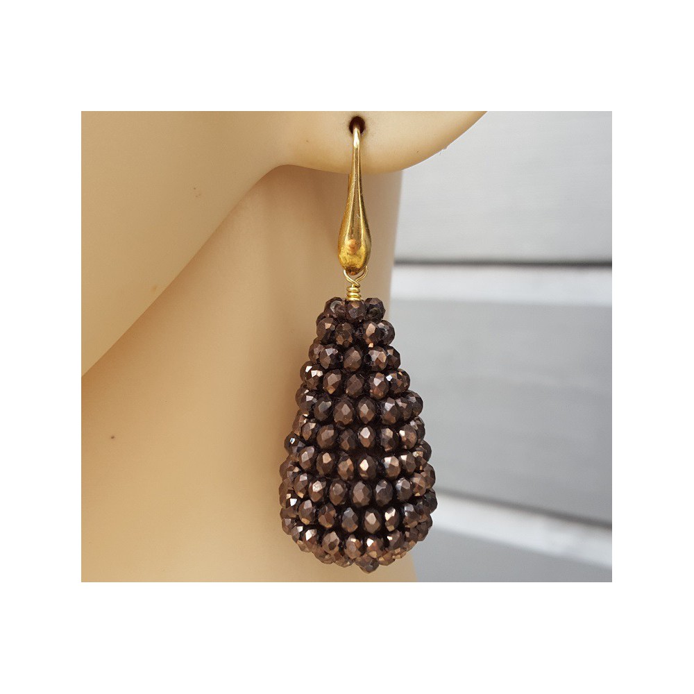 Earrings large drop of chocolate brown crystals