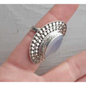 Silber ring mit marquise Grau Chalcedon einstellbar 