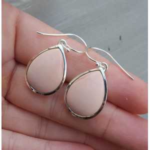 Zilveren oorbellen met druppelvorm roze Opaal