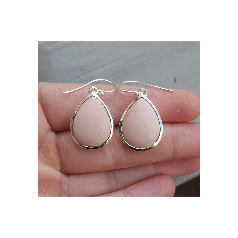 Silver earrings with oval shape pink Opal