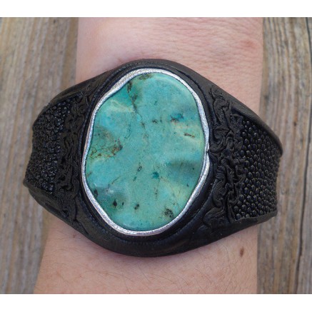 Armband van Roggenleer en gezet met Turkoois Howliet