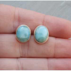 Silver oorknoppen set with large oval Larimar