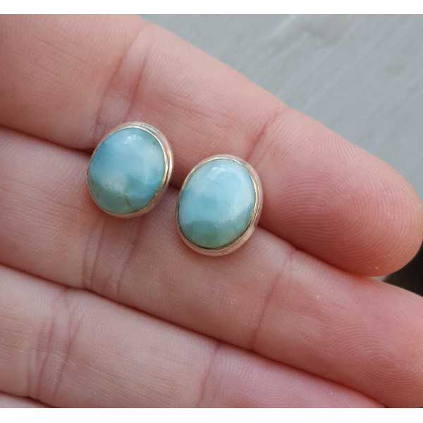 Silver oorknoppen set with large oval Larimar