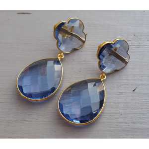 Gold plated earrings with Ioliet quartz briolet and clover