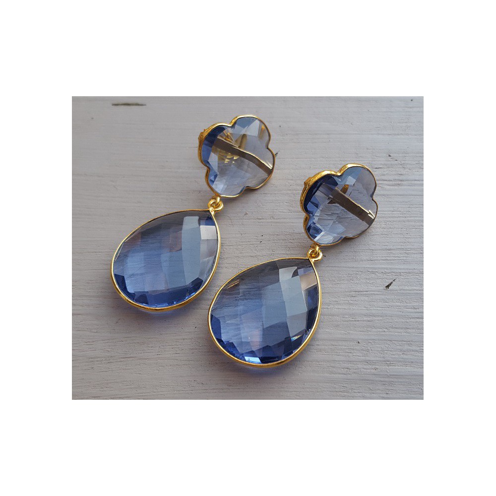 Gold plated earrings with Ioliet quartz briolet and clover