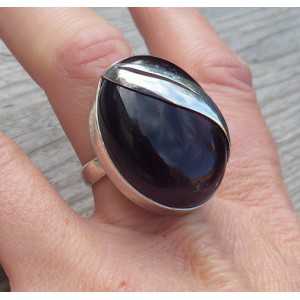 Zilveren ring met grote ovale Amethist maat 18.5 mm 