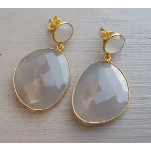 Gold plated earrings with gray Chalcedony