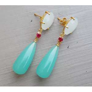 Gold plated earrings white Chalcedony and aqua Chalcedony