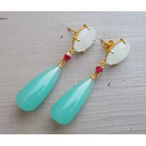 Gold plated earrings white Chalcedony and aqua Chalcedony