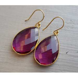 Gold plated earrings set with pink Tourmaline and quartz