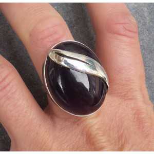 Silver ring with large oval Amethyst size 18.5 mm 