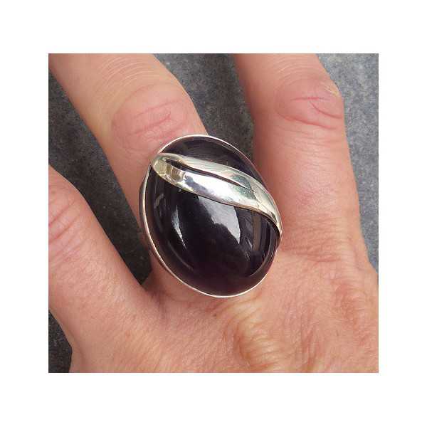 Zilveren ring met grote ovale Amethist maat 18.5 Zoek op kleur paars