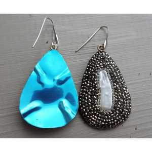 Silber-Ohrringe mit Anhänger und Kristallen und Perle
