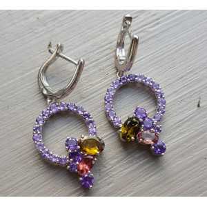 Silver earrings set with Amethyst and Tourmaline
