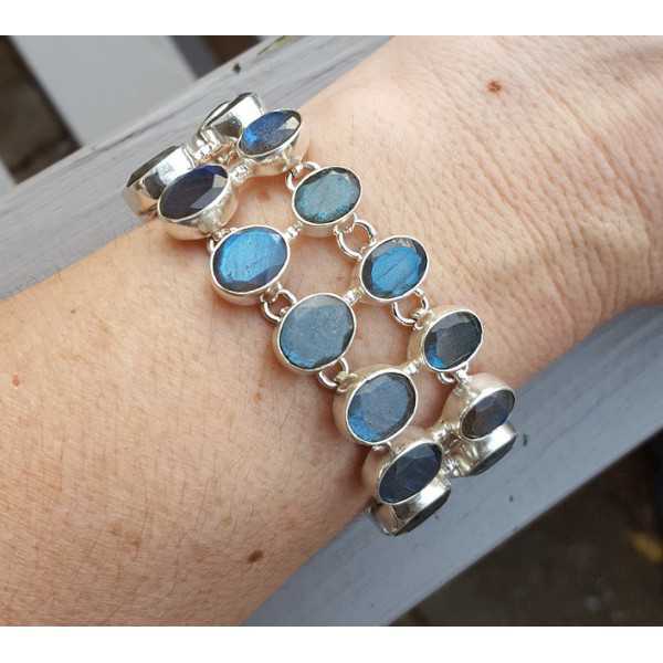 Silver bracelet with two rows of facet cut oval Labradorite