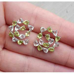Silver earrings set with Peridot and green Amethyst