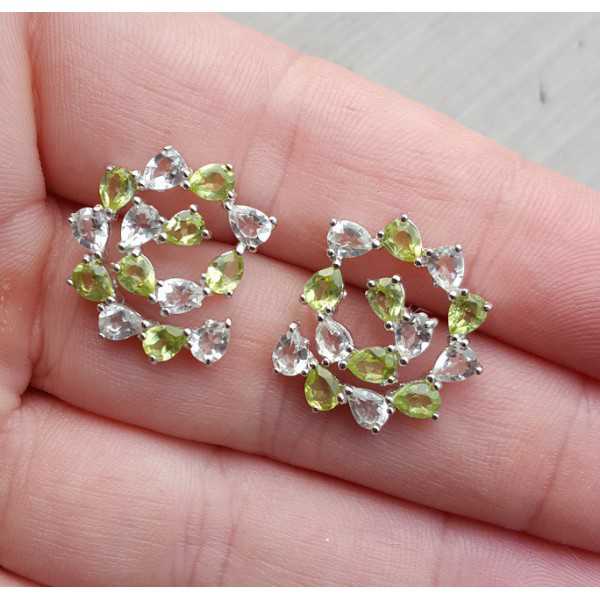 Silver earrings set with Peridot and green Amethyst