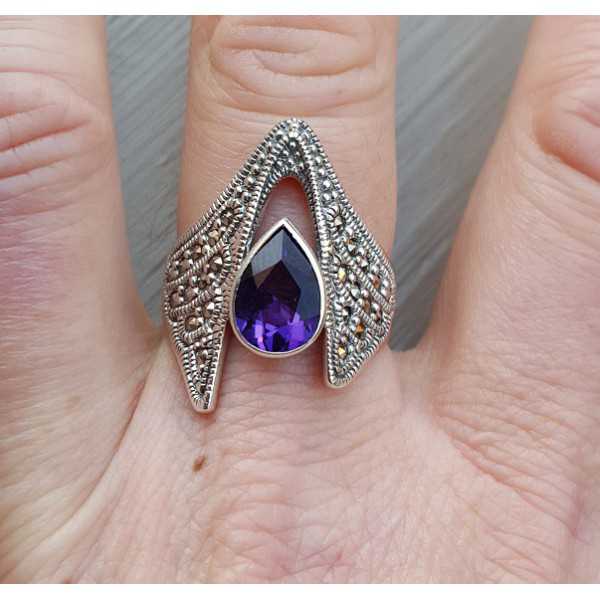 Silver ring with Amethyst and Markasiet 18 mm