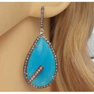 Silver earrings set with large Turquoise and Cz 