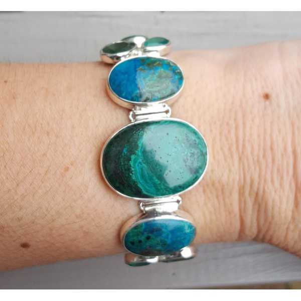 Silber-Armband mit Chrysokoll, grüner Onyx und Smaragd