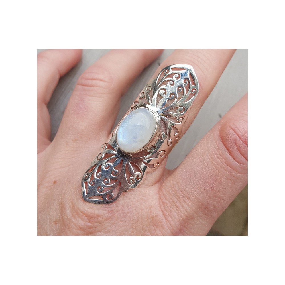 Silver ring with Moonstone in open worked setting 19