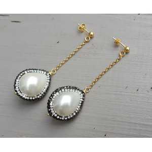 Long earrings with Pearl with crystal edge