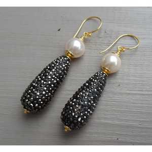 Earrings with drop crystal and Pearl