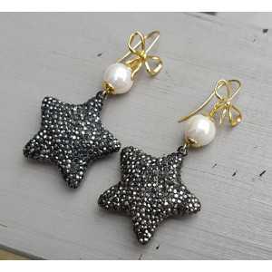 Ohrringe mit Perle und Stern Kristallen