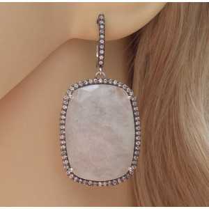 Silver earrings set with rectangular Moonstone and Cz 
