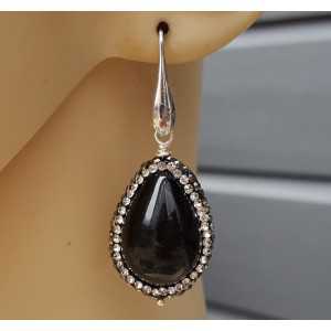 Earrings with black Agate and crystal edge