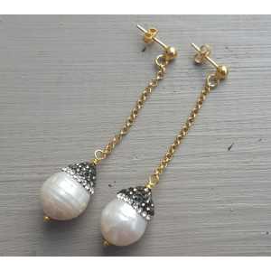 Long earrings with Pearl with crystals