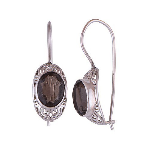 Zilveren oorbellen met ovale Smokey Topaas en sluithaak