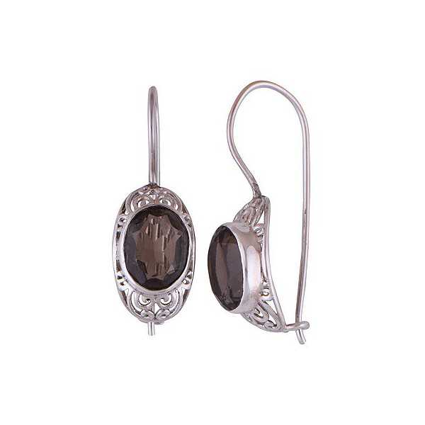 Zilveren oorbellen met ovale Smokey Topaas en sluithaak