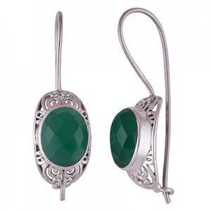 Silver earrings with oval green Onyx and hasp