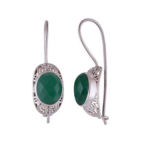 Zilveren oorbellen met ovale groene Onyx en sluithaak