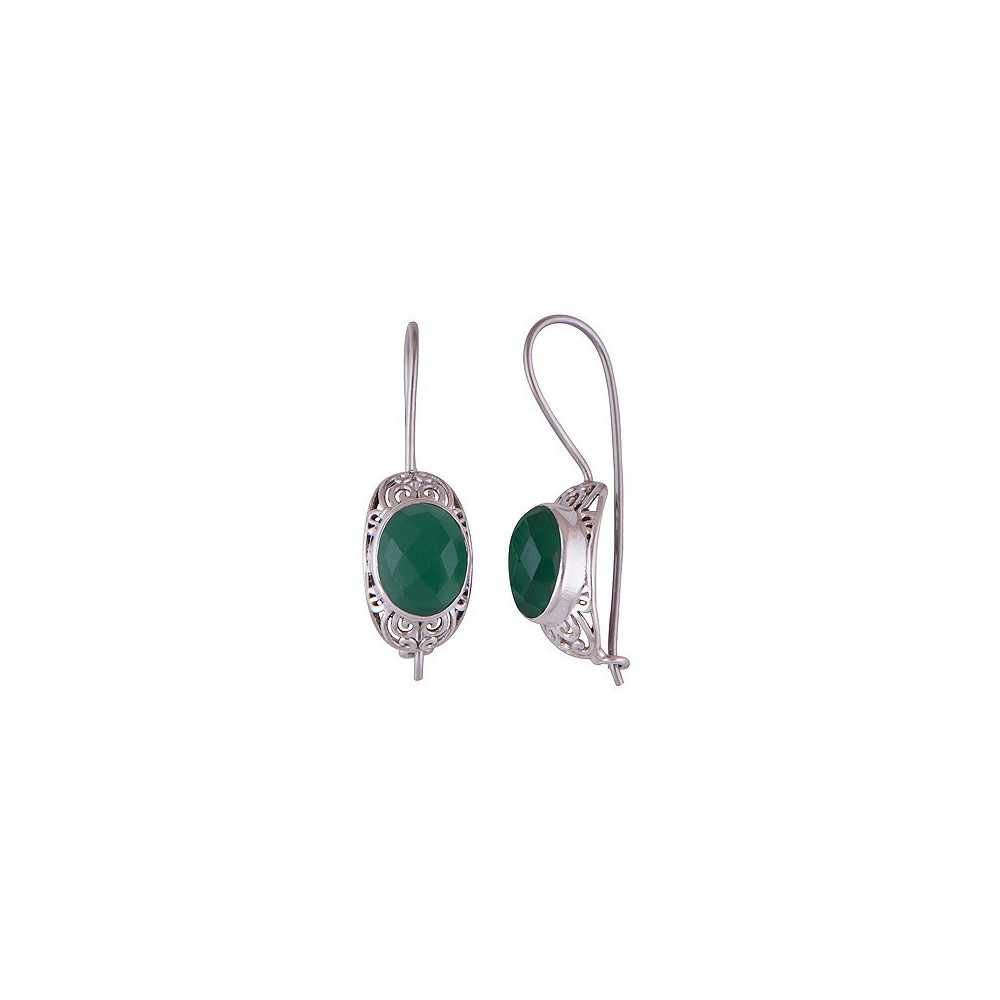 Silver earrings with oval green Onyx and hasp