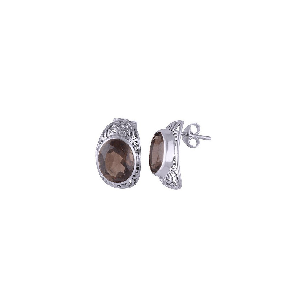 Silber oorknoppen set mit ovalen Smokey Topaz