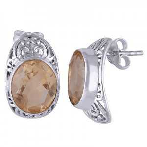 Silver oorknoppen set with oval Citrine